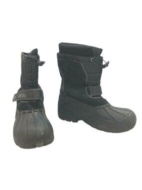 Totes Snow Winter Boots Rain Boys 3 M Jacob Black Suede Slip On Hook Loop